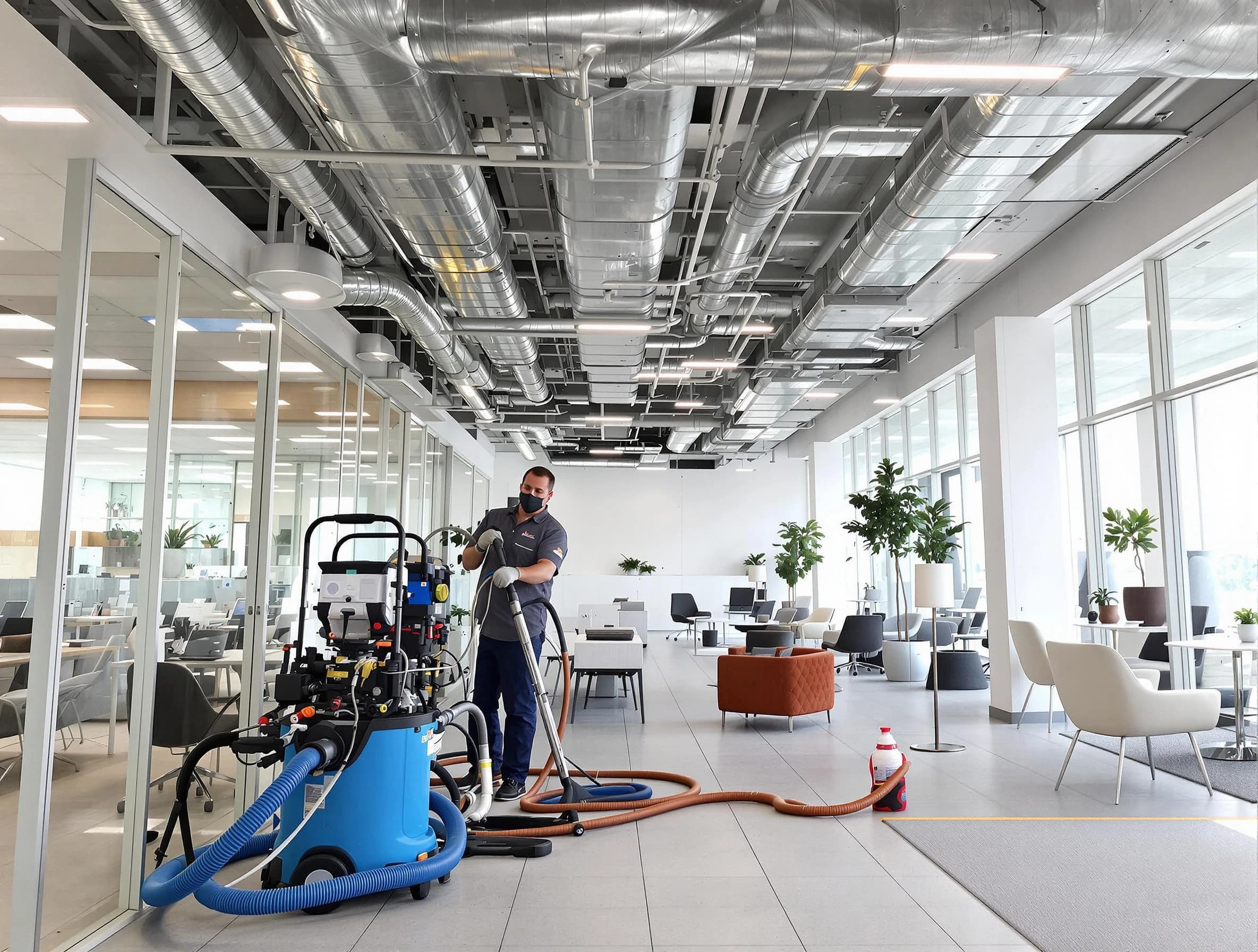 Providence Air Duct Cleaning team conducting comprehensive commercial duct cleaning at a business location in Providence