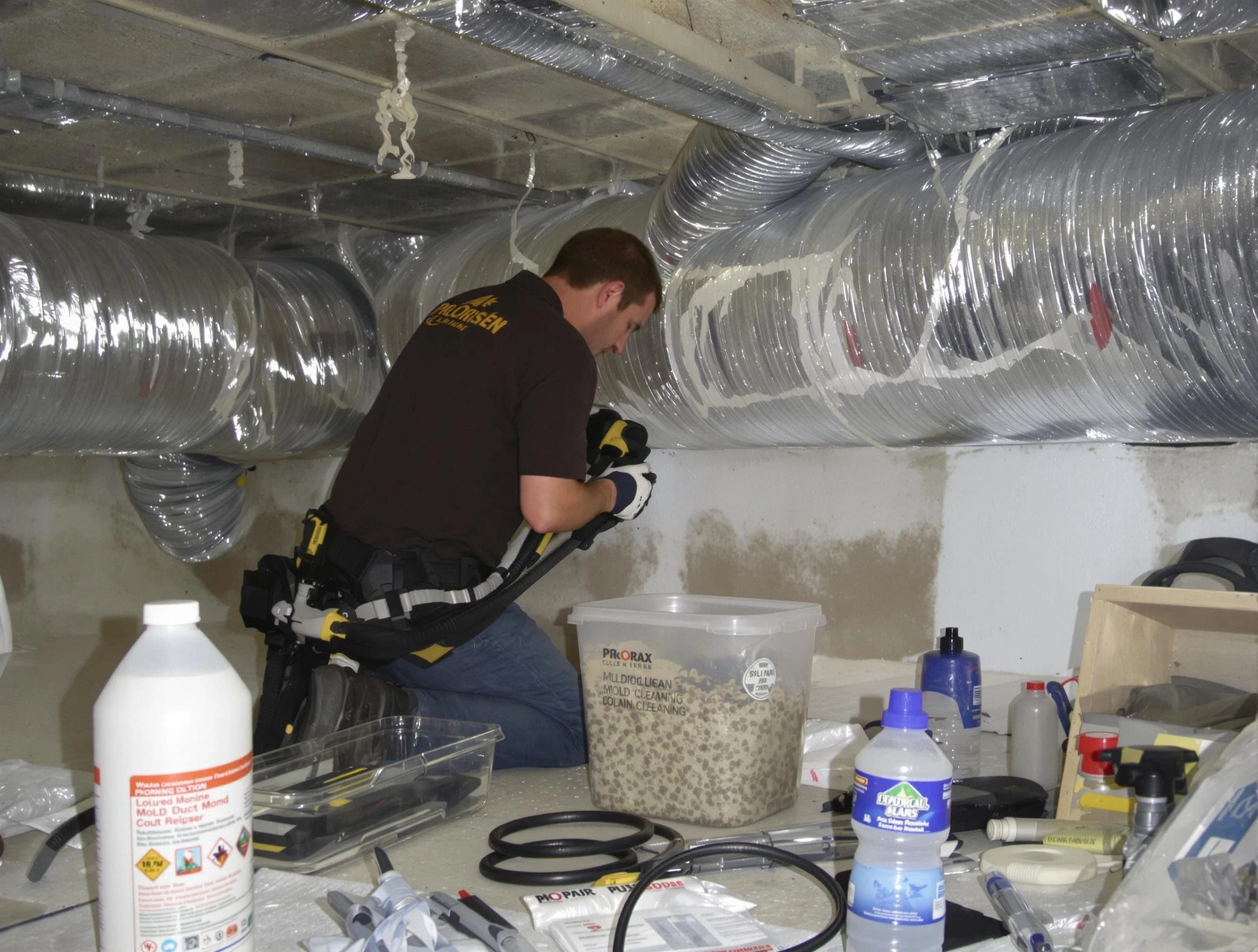 Providence Air Duct Cleaning specialist performing professional mold removal from air ducts in Providence