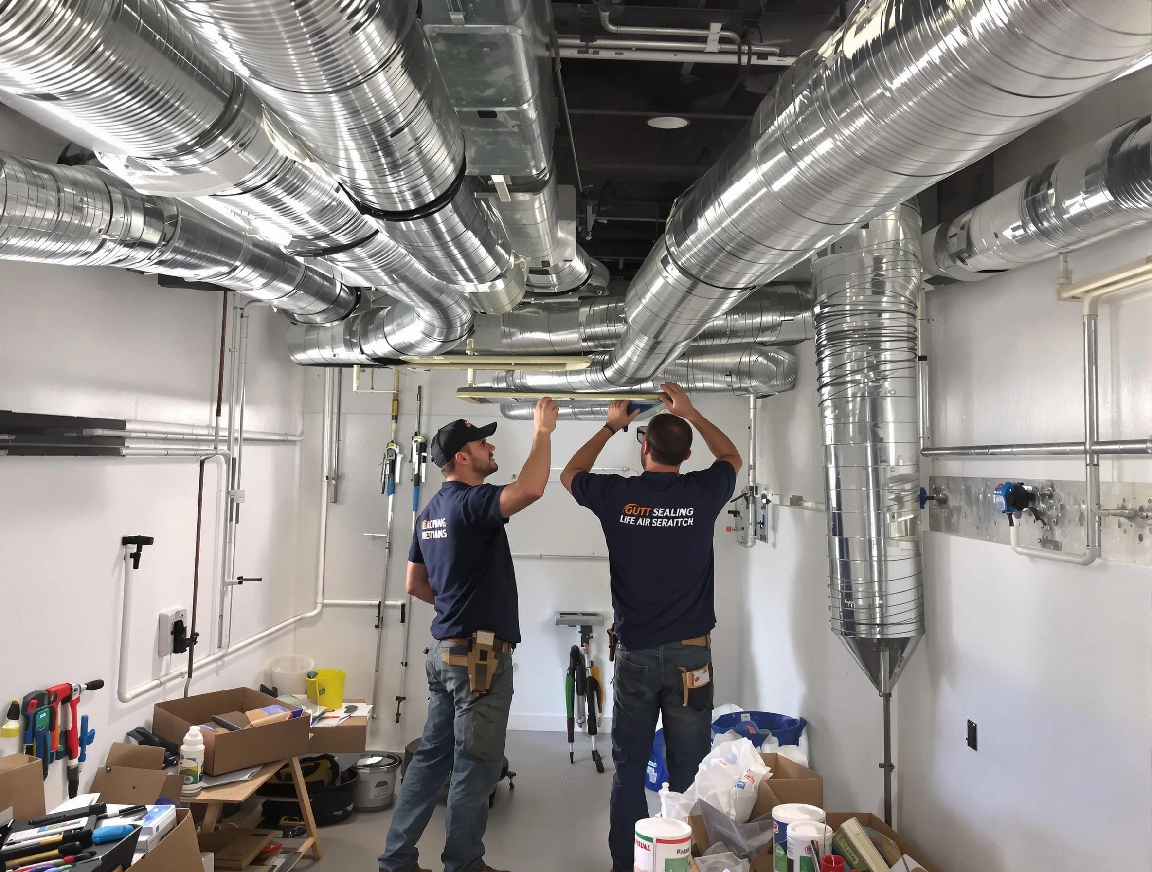 Providence Air Duct Cleaning technician applying professional duct sealing solutions in Providence
