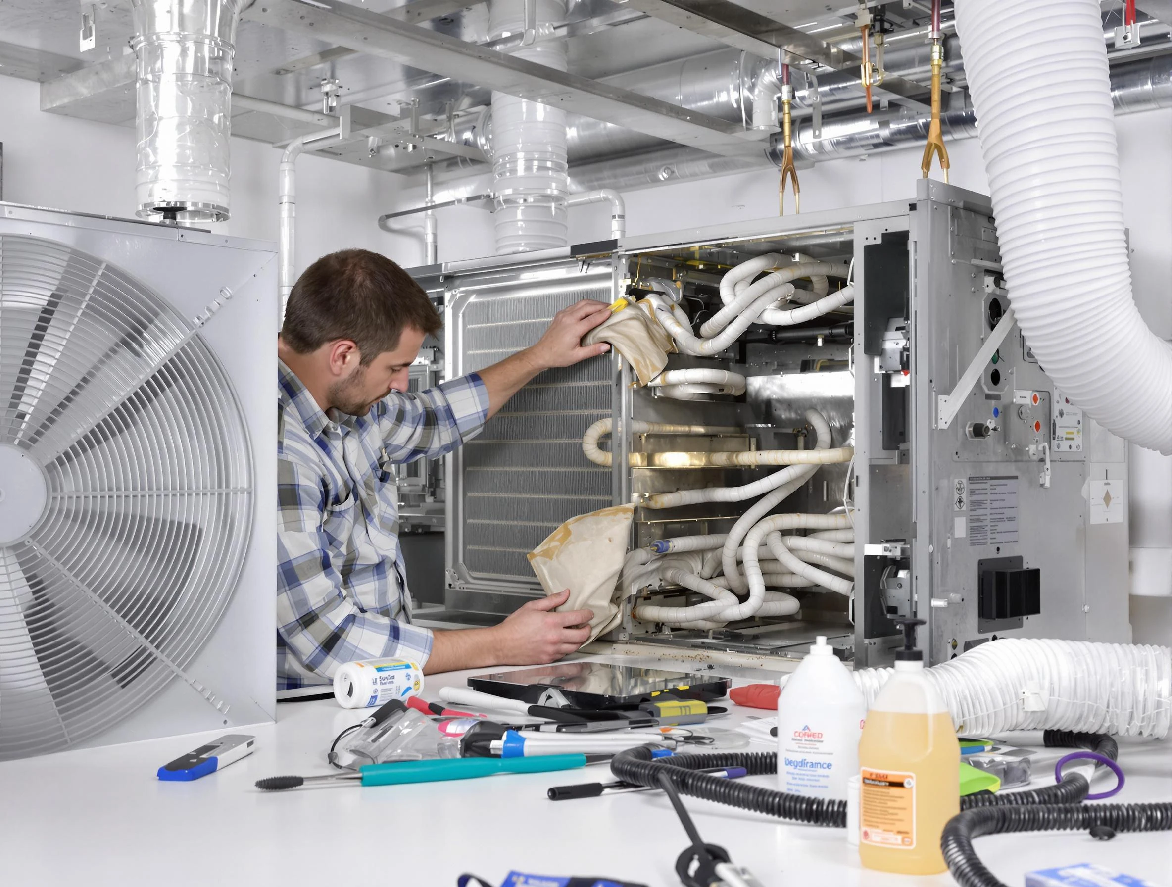 Providence Air Duct Cleaning specialist performing precision AC coil cleaning in Providence