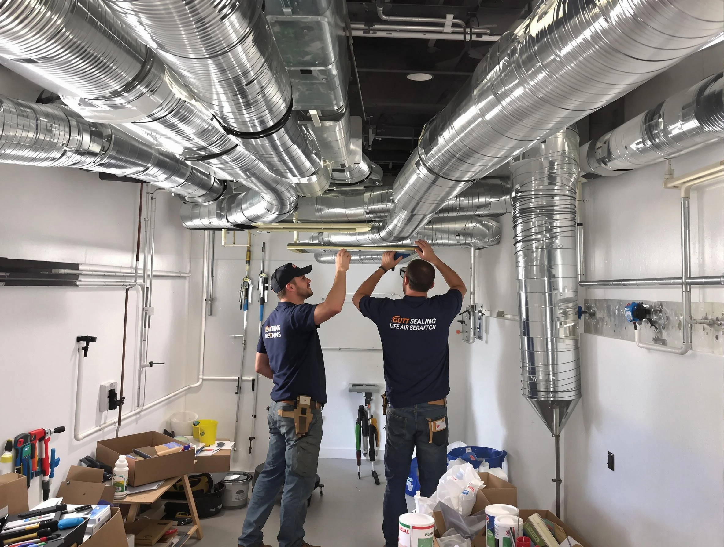 Providence Air Duct Cleaning technician applying professional duct sealing solutions in Providence