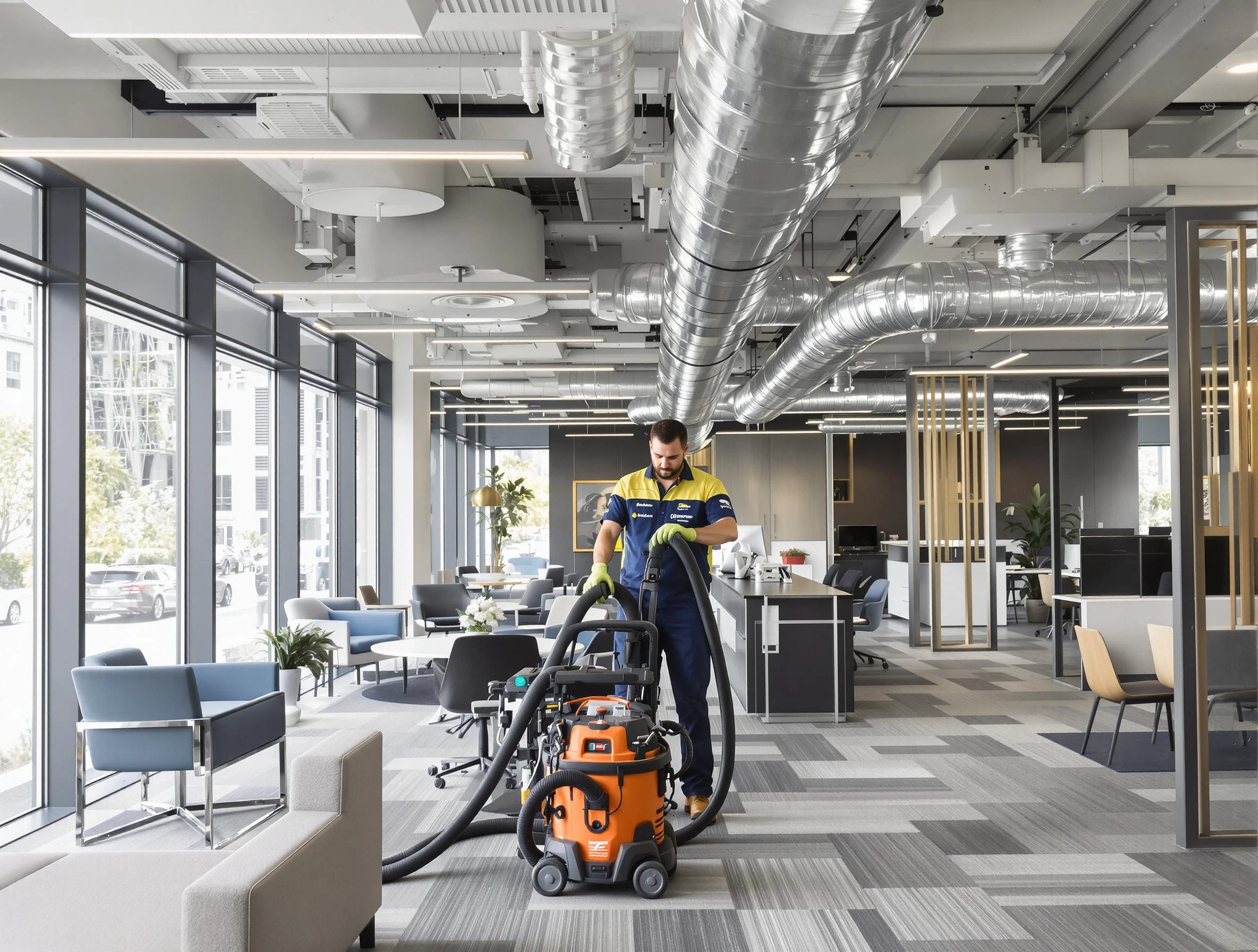 Providence Air Duct Cleaning team performing thorough commercial duct cleaning at a Providence business center